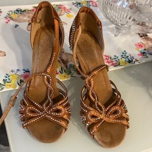 Embellished Tan Dance Sandals with Rhinestone Straps, dancing / salsa shoes